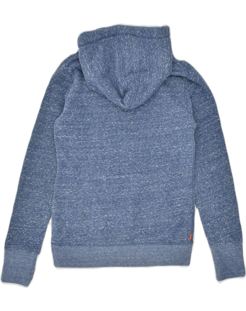 SUPERDRY Womens Graphic Hoodie Jumper UK 10 Small Blue Polyamide | Vintage | Thrift | Second-Hand | Used Clothing | Messina Hembry 