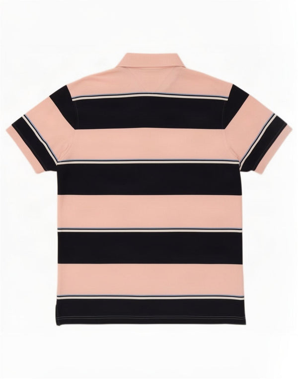 Tommy Hilfiger Mens Polo Shirt Large Pink Striped Cotton