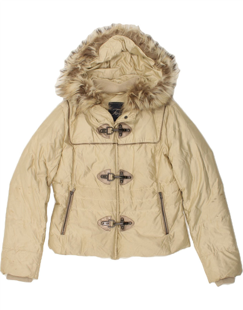 FAY Womens Hooded Padded Jacket UK 14 Medium Beige | Vintage Fay | Thrift | Second-Hand Fay | Used Clothing | Messina Hembry 