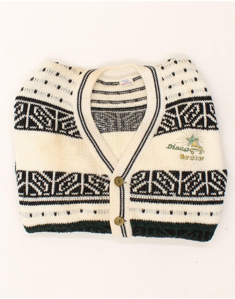 VINTAGE Mens Cardigan Sweater Medium Off White Striped | Vintage Vintage | Thrift | Second-Hand Vintage | Used Clothing | Messina Hembry 