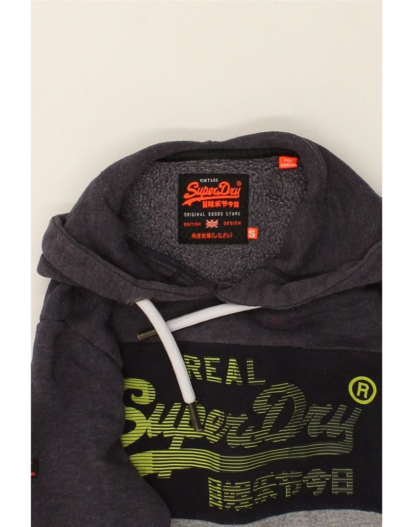 SUPERDRY Mens Graphic Hoodie Jumper Small Grey Colourblock Cotton Vintage Superdry and Second-Hand Superdry from Messina Hembry 