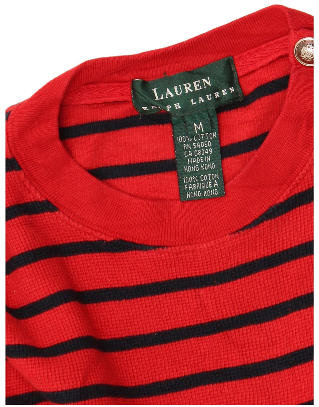 RALPH LAUREN Womens Top Long Sleeve UK 14 Medium Red Striped Cotton
