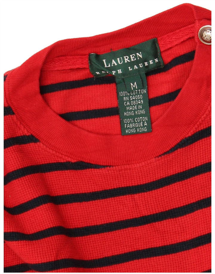 RALPH LAUREN Womens Top Long Sleeve UK 14 Medium Red Striped Cotton