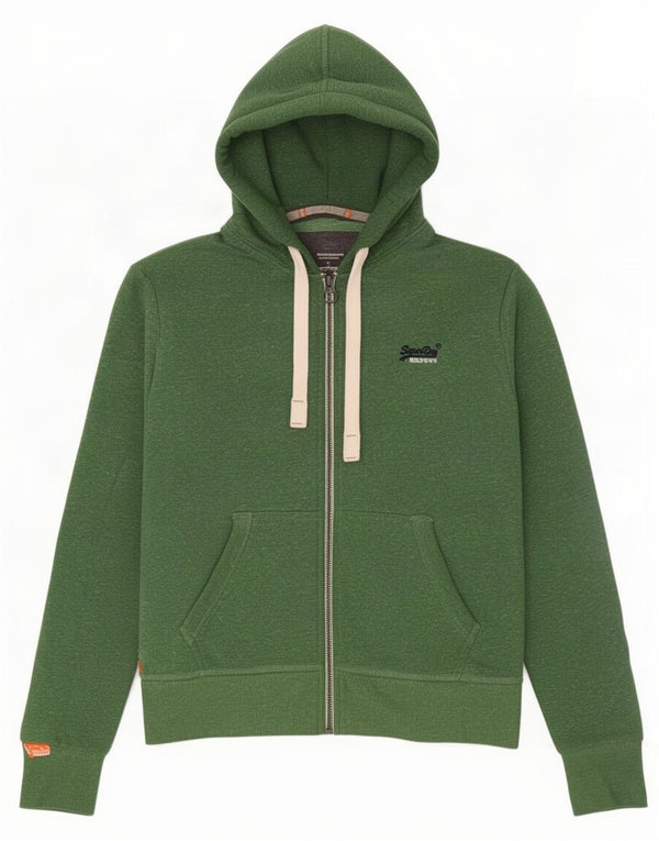 Superdry Mens Zip Hoodie Sweater Medium Green Flecked Polyester