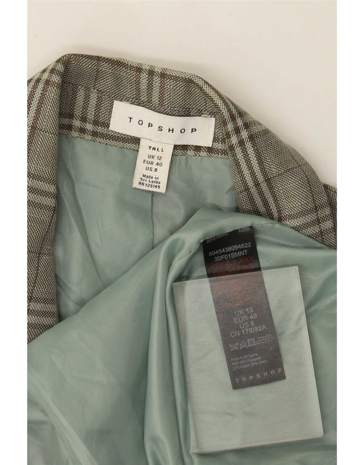 Topshop Womens Tall Double Breasted Blazer Jacket UK 12 Medium Green Check