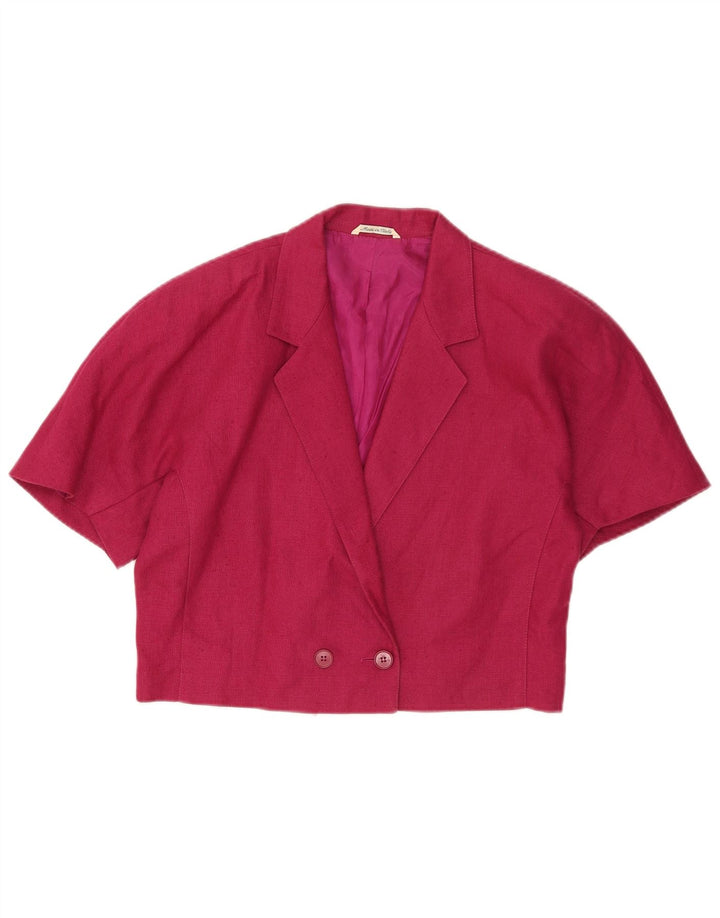 Vintage Womens Crop Short Sleeve Blazer Jacket UK 14 Medium Pink Wool
