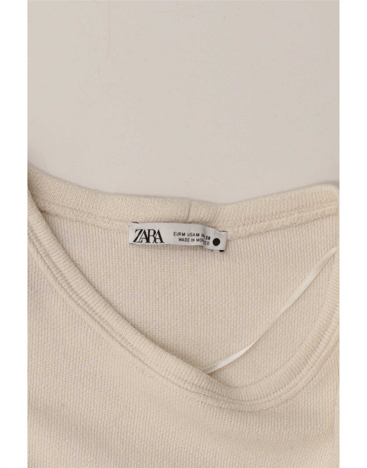 Zara Womens Crop Oversized Top 3/4 Sleeve UK 14 Medium White