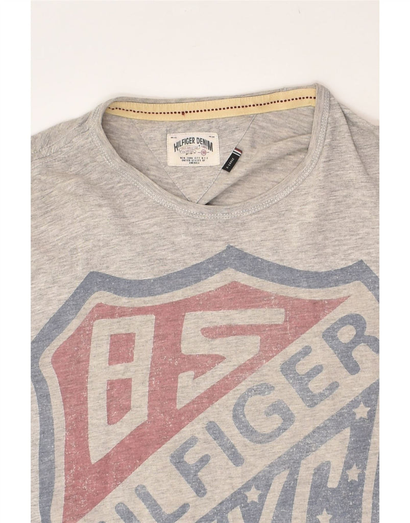 TOMMY HILFIGER Womens Graphic T-Shirt Top UK 18 XL Grey Cotton | Vintage Tommy Hilfiger | Thrift | Second-Hand Tommy Hilfiger | Used Clothing | Messina Hembry 