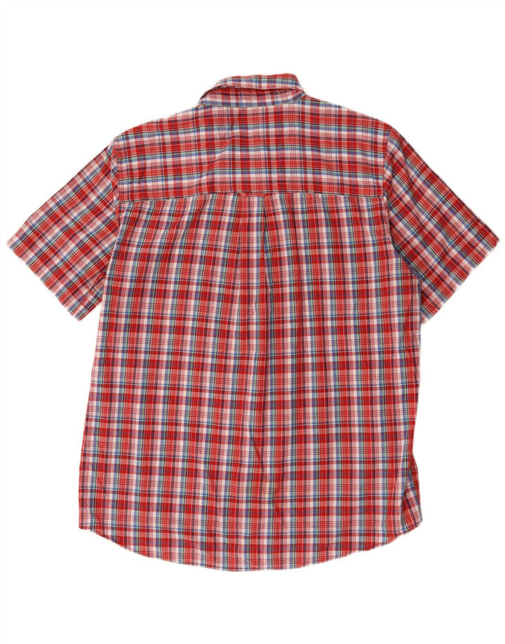 Chaps Mens Short Sleeve Shirt Large Red Plaid Cotton