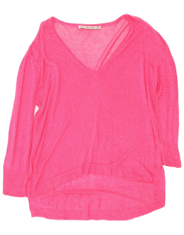 Zara Womens V-Neck Jumper Sweater UK 16 Large Pink