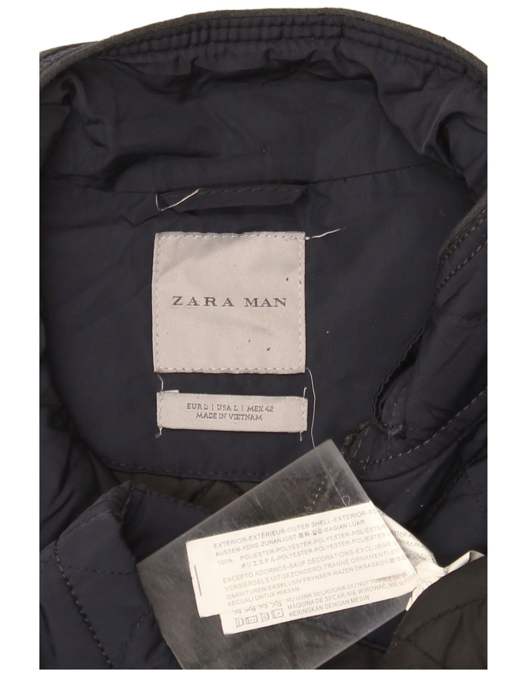 Zara Mens Quilted Jacket UK 40 Large Navy Blue Polyester