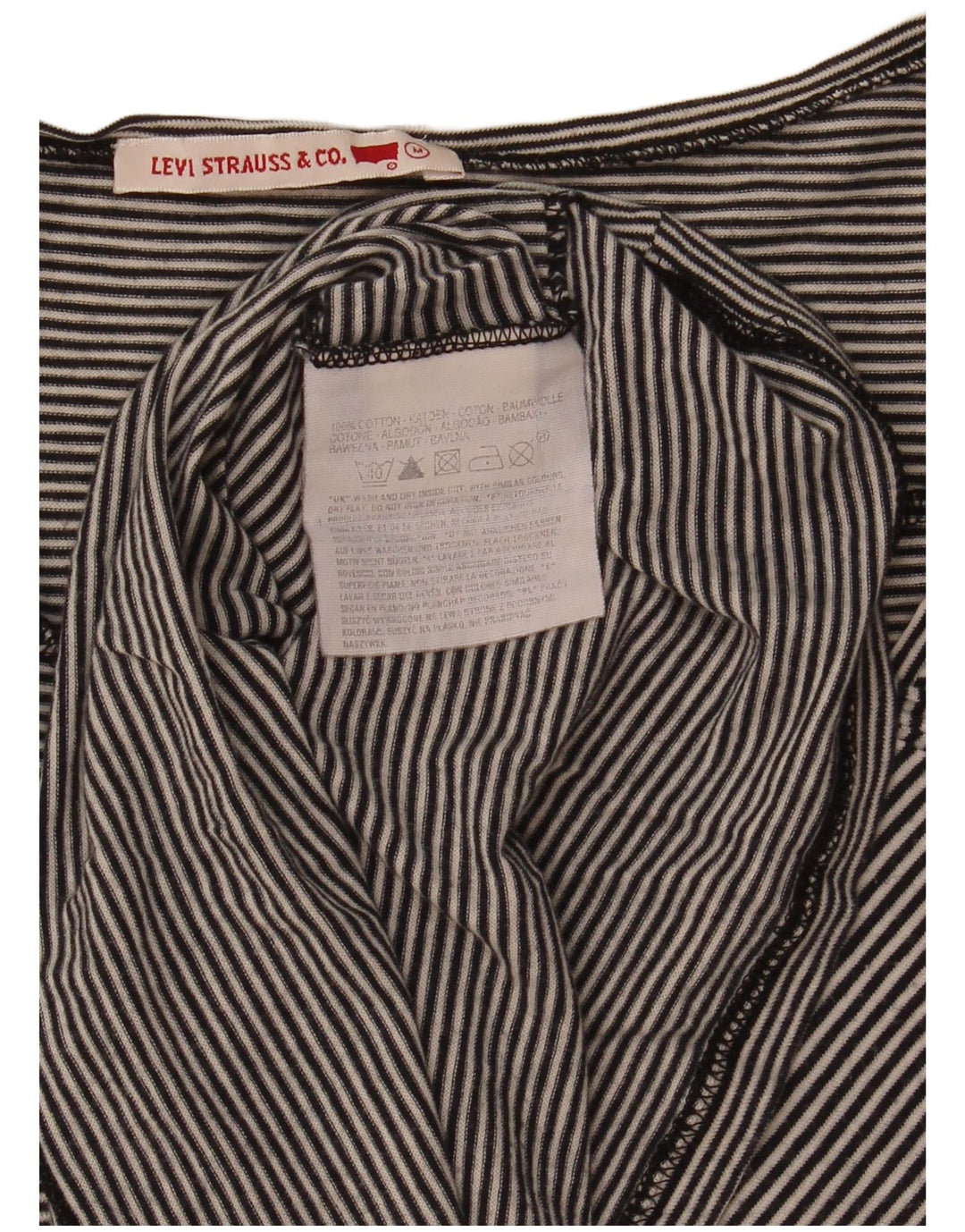 Levi's Womens Top Long Sleeve UK 14 Medium Black Striped Cotton