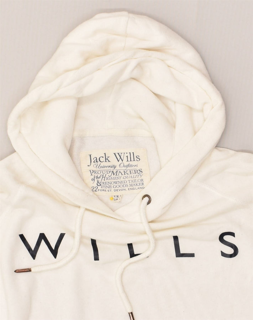 JACK WILLS Womens Graphic Hoodie Jumper UK 8 Small White Cotton | Vintage Jack Wills | Thrift | Second-Hand Jack Wills | Used Clothing | Messina Hembry 