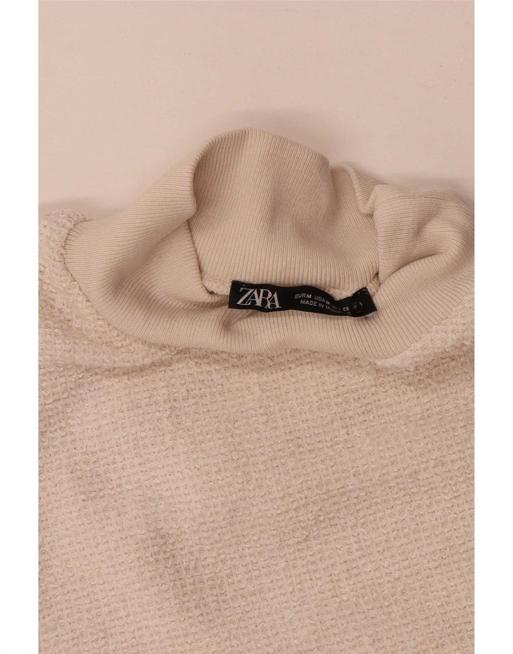 Zara Womens T-Shirt Top UK 12 Medium Off White Polyester