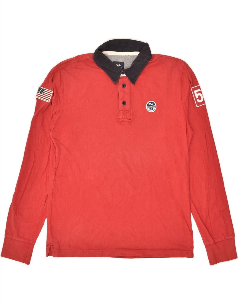 NORTH SAILS Mens Graphic Long Sleeve Polo Shirt Large Red | Vintage North Sails | Thrift | Second-Hand North Sails | Used Clothing | Messina Hembry 