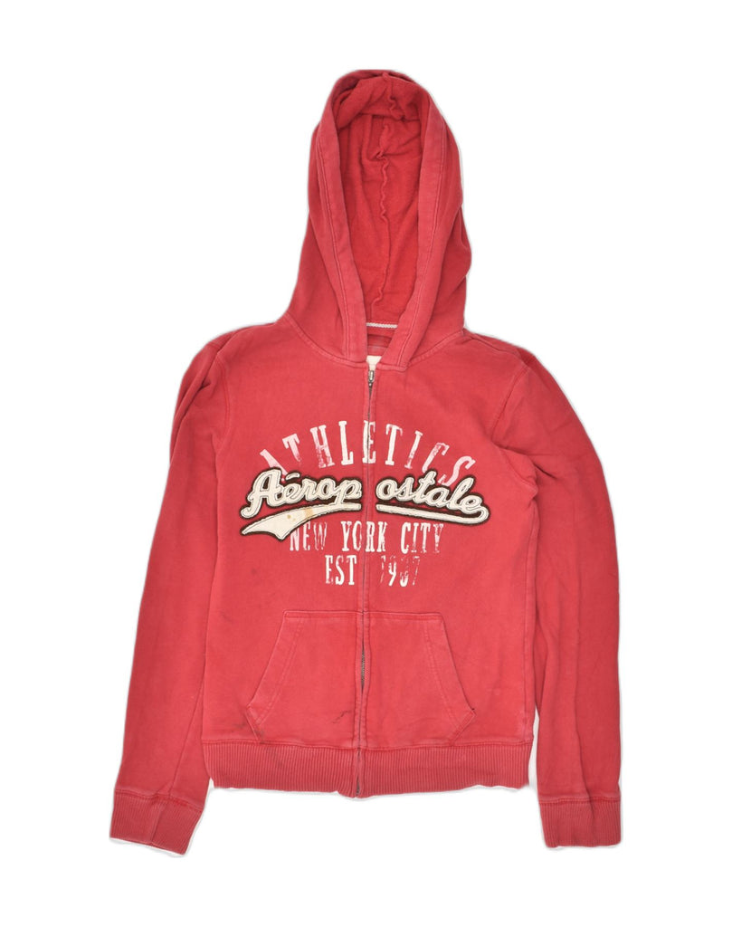 AEROPOSTALE Womens Graphic Zip Hoodie Sweater UK 12 Medium Red Cotton | Vintage Aeropostale | Thrift | Second-Hand Aeropostale | Used Clothing | Messina Hembry 