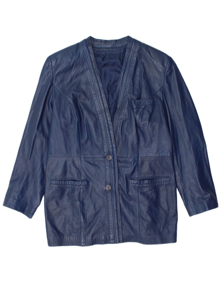 Vintage Womens Leather Jacket UK 14 Medium Navy Blue