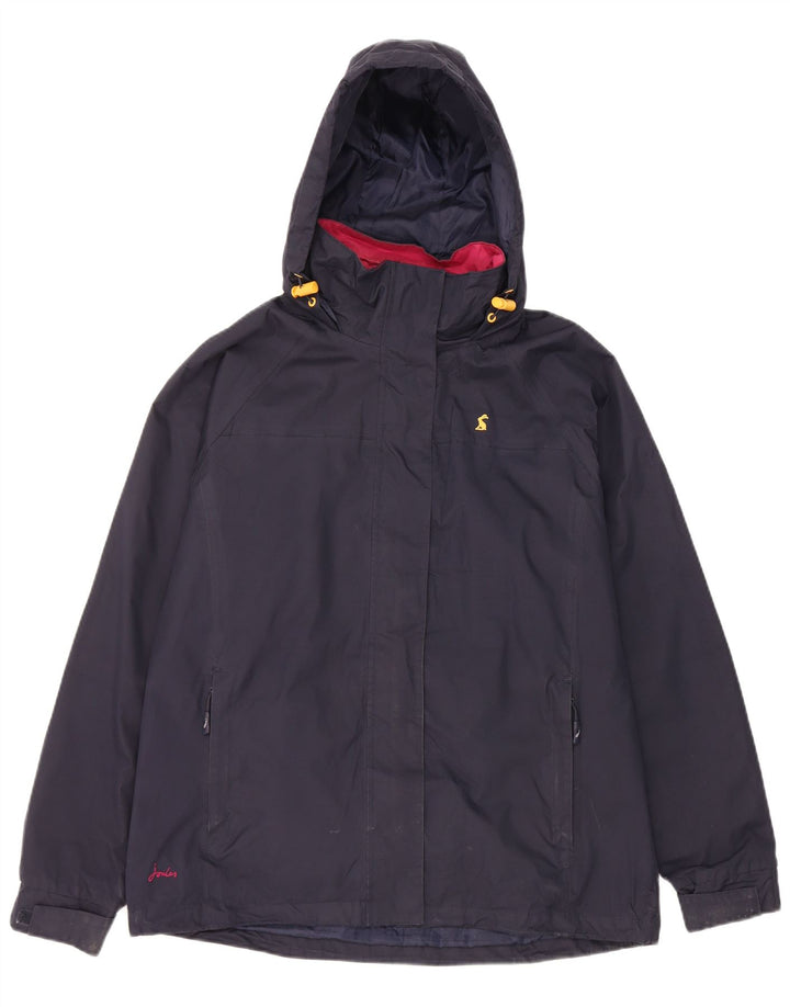 Joules Womens Hooded Rain Jacket UK 12 Medium Navy Blue Polyester