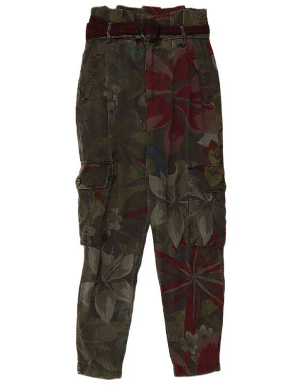 Desigual Womens Cargo Trousers Small W27 L28 Green Floral Festival