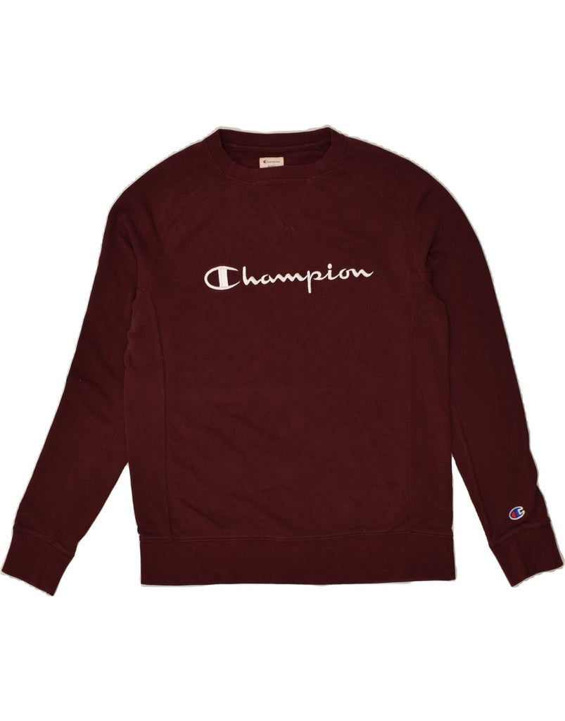 CHAMPION Mens Graphic Sweatshirt Jumper Small Burgundy Cotton | Vintage Champion | Thrift | Second-Hand Champion | Used Clothing | Messina Hembry 