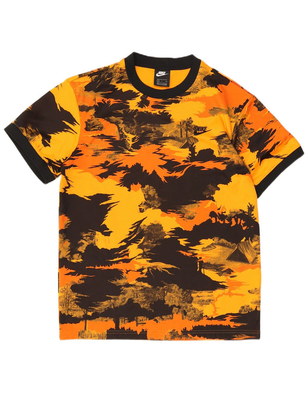 Nike Mens T-Shirt Top Small Orange Camouflage Polyester