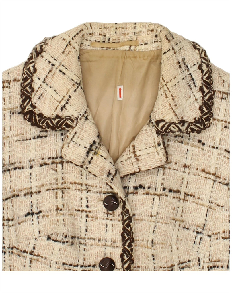 VINTAGE Womens 4 Button Blazer Jacket UK 12 Medium Beige Check Vintage Vintage and Second-Hand Vintage from Messina Hembry 