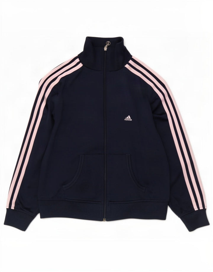 Adidas Womens Tracksuit Top Jacket UK 14 Medium Navy Blue Polyester