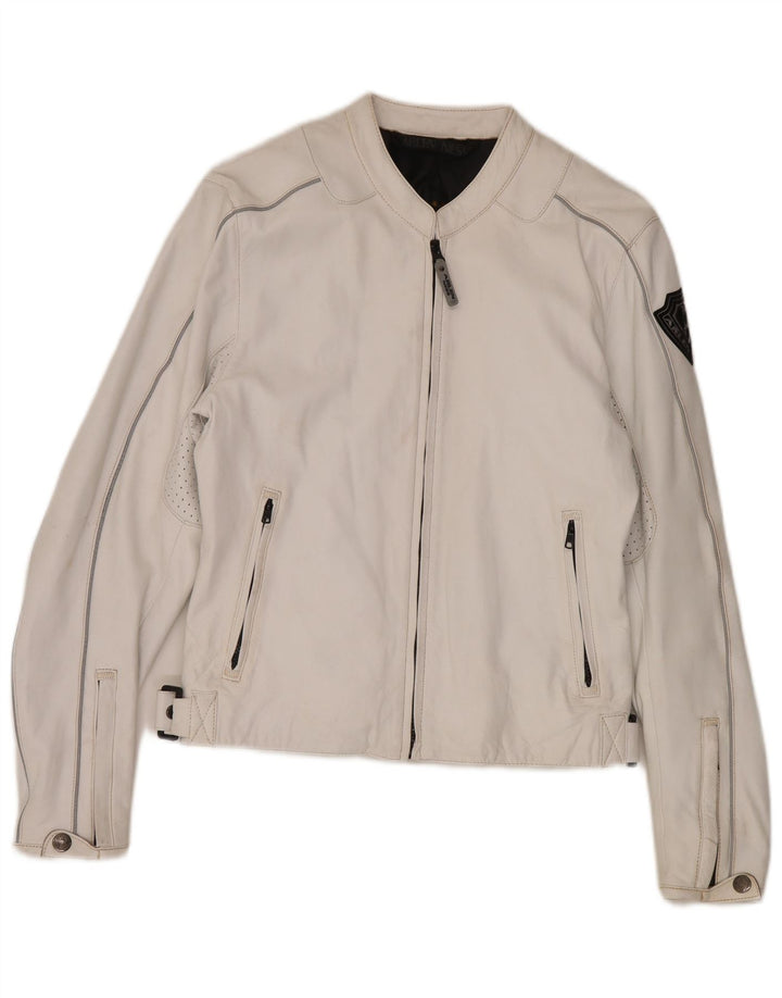 Arlen Ness Womens Leather Biker Jacket UK 18 XL Off White Leather