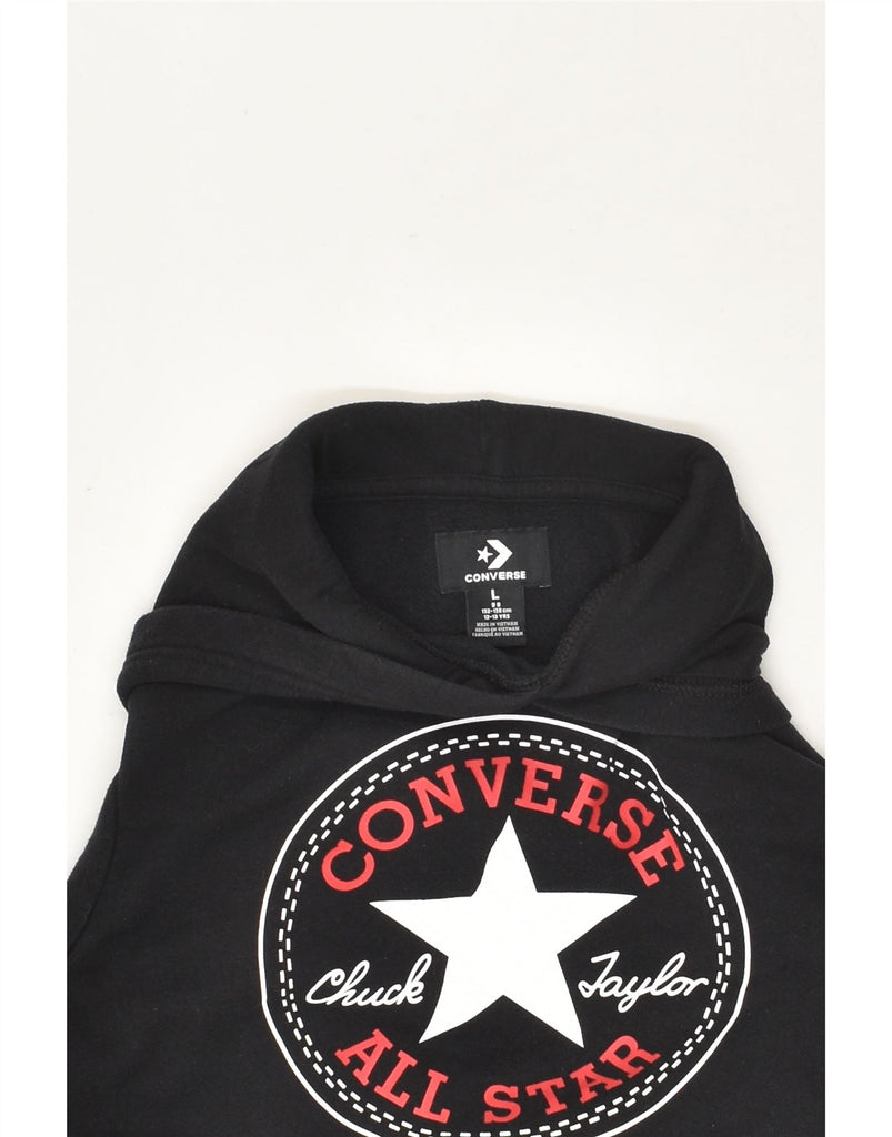 CONVERSE Boys Graphic Hoodie Jumper 12-13 Years Large Black Cotton | Vintage Converse | Thrift | Second-Hand Converse | Used Clothing | Messina Hembry 