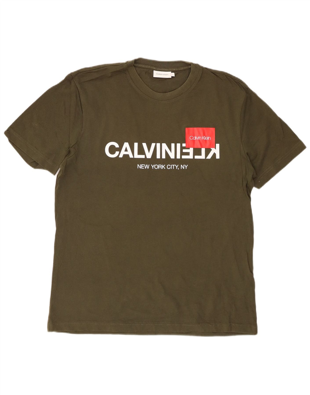CALVIN KLEIN Mens Graphic T-Shirt Top Large Khaki Cotton