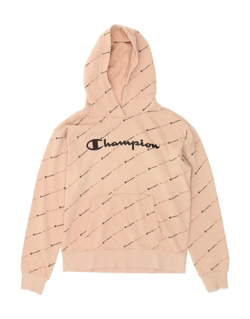 CHAMPION Girls Graphic Hoodie Jumper 13-14 Years XL Pink Cotton | Vintage Champion | Thrift | Second-Hand Champion | Used Clothing | Messina Hembry 