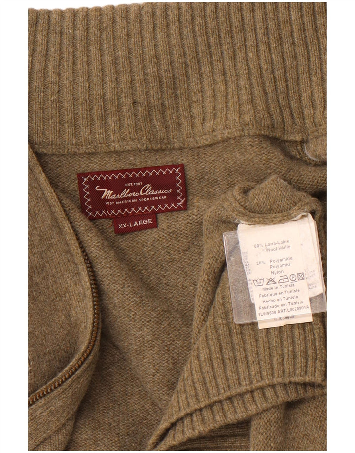 Marlboro Classics Mens Cardigan Sweater 2XL Khaki Wool