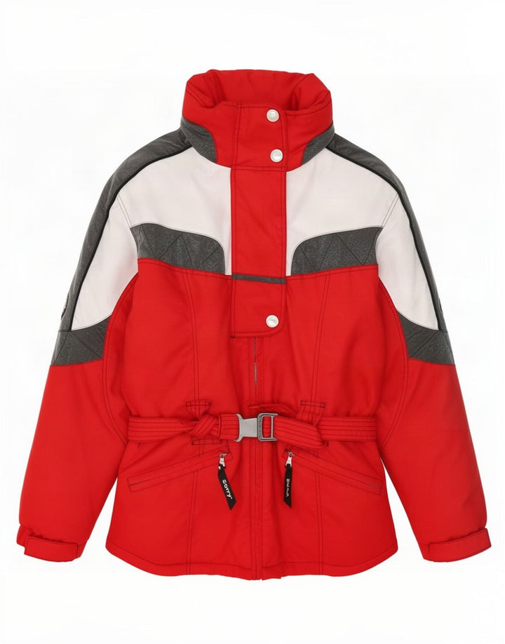 Sorry Womens Hooded Ski Jacket UK 14 Large Red Colourblock