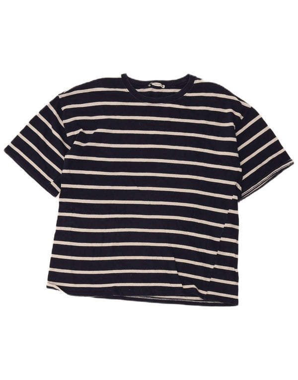 Zara Womens T-Shirt Top UK 18 XL Navy Blue Striped Cotton