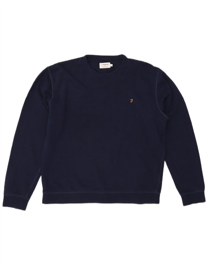 FARAH Mens Crew Neck Jumper Sweater XL Navy Blue Cotton