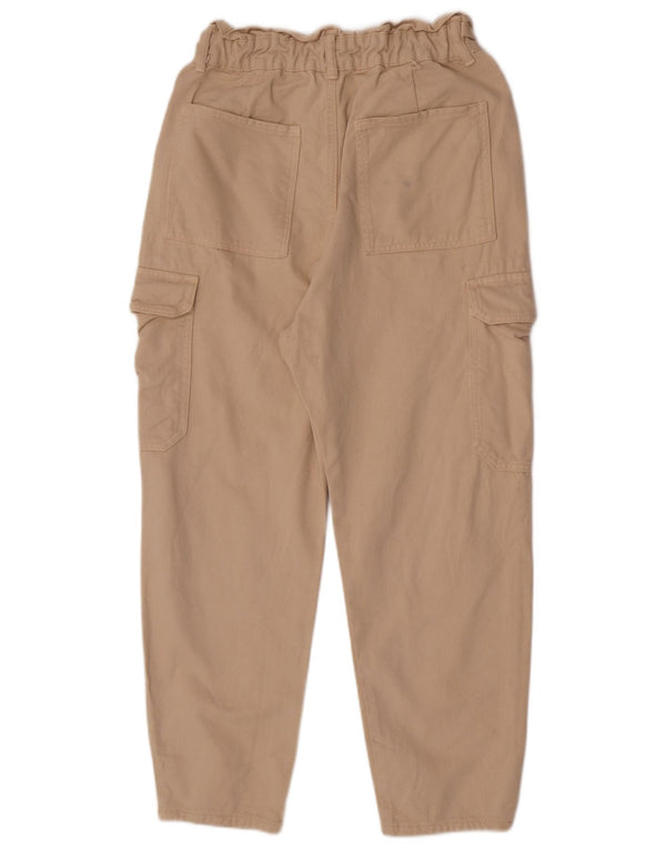 Zara Womens High Waist Tapered Cargo Trousers EU 36 XS W26 L24 Beige Cotton