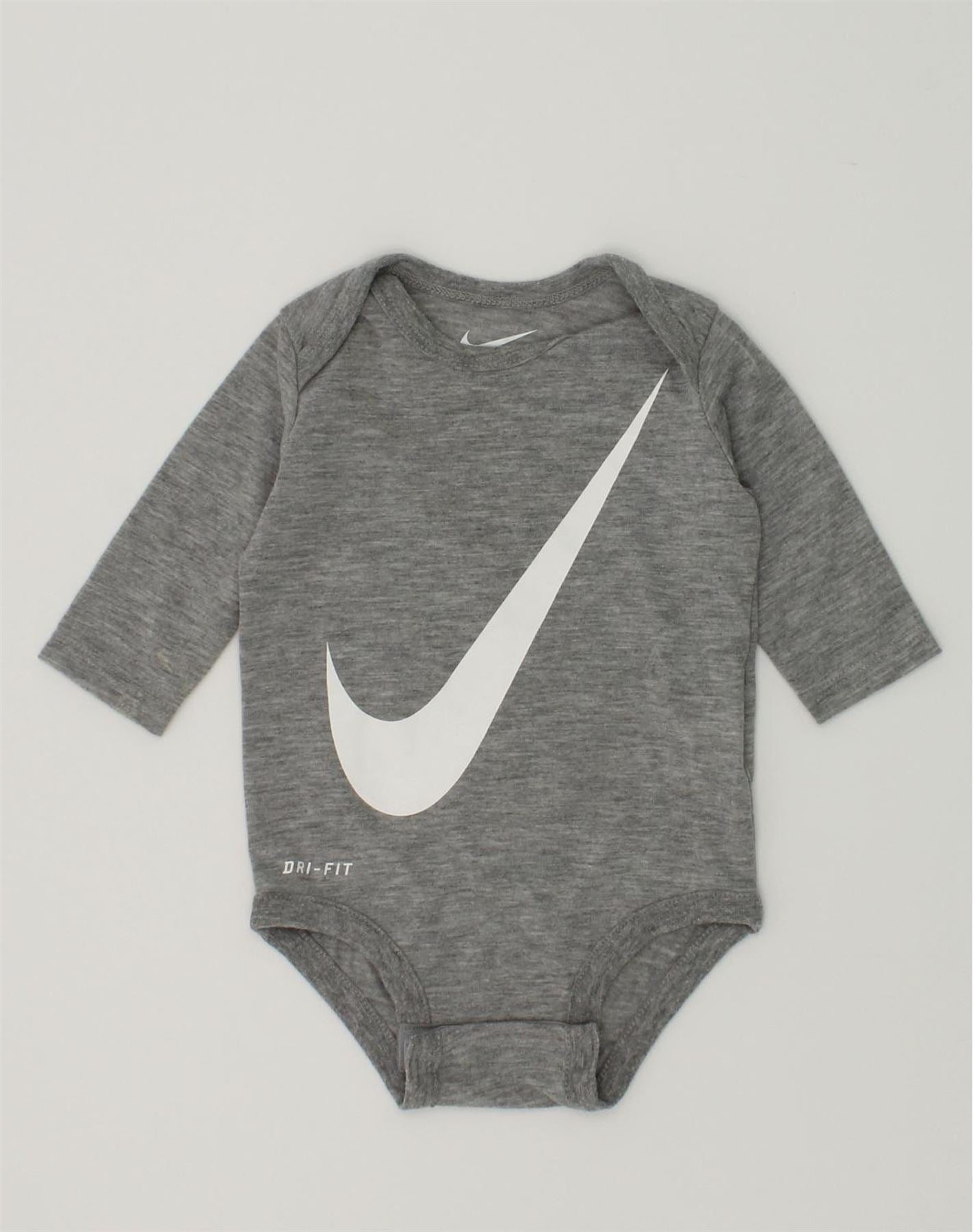 NIKE Baby Girls Dri Fit Graphic Bodysuit 0 3 Months Grey Cotton