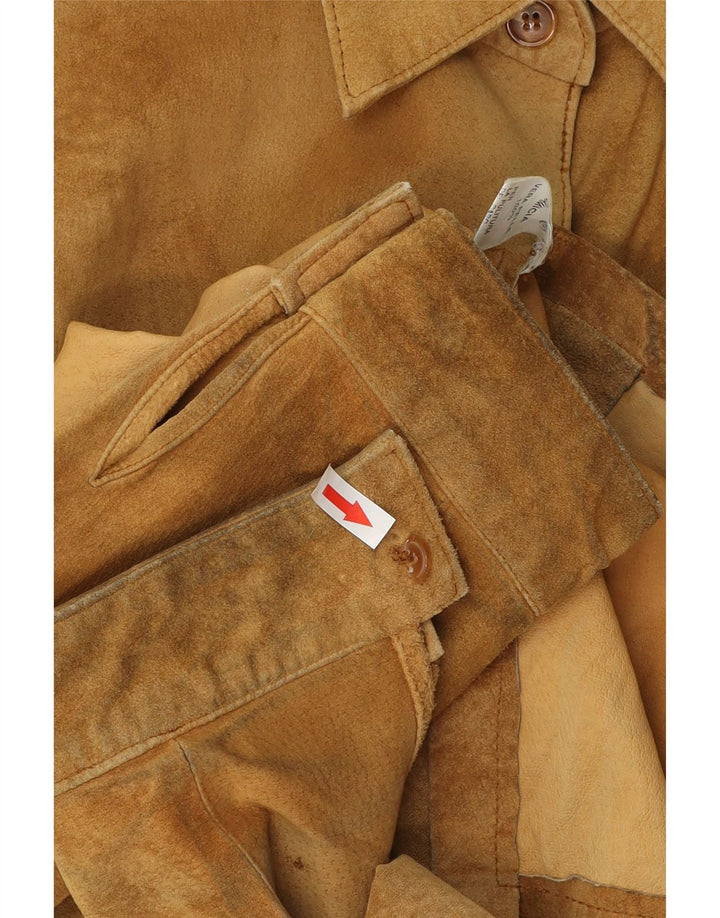 Andrea Mare Womens Overshirt Suede Shirt UK 16 Large Beige Leather