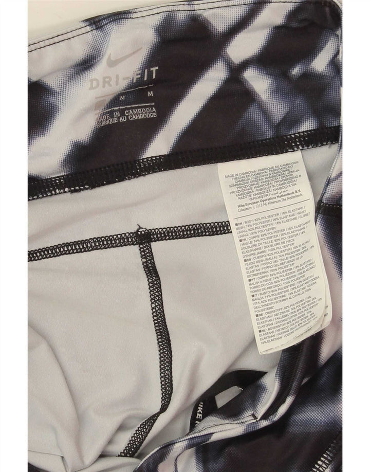 Nike Womens Dri Fit Leggings UK 12 Medium Navy Blue Geometric Polyester
