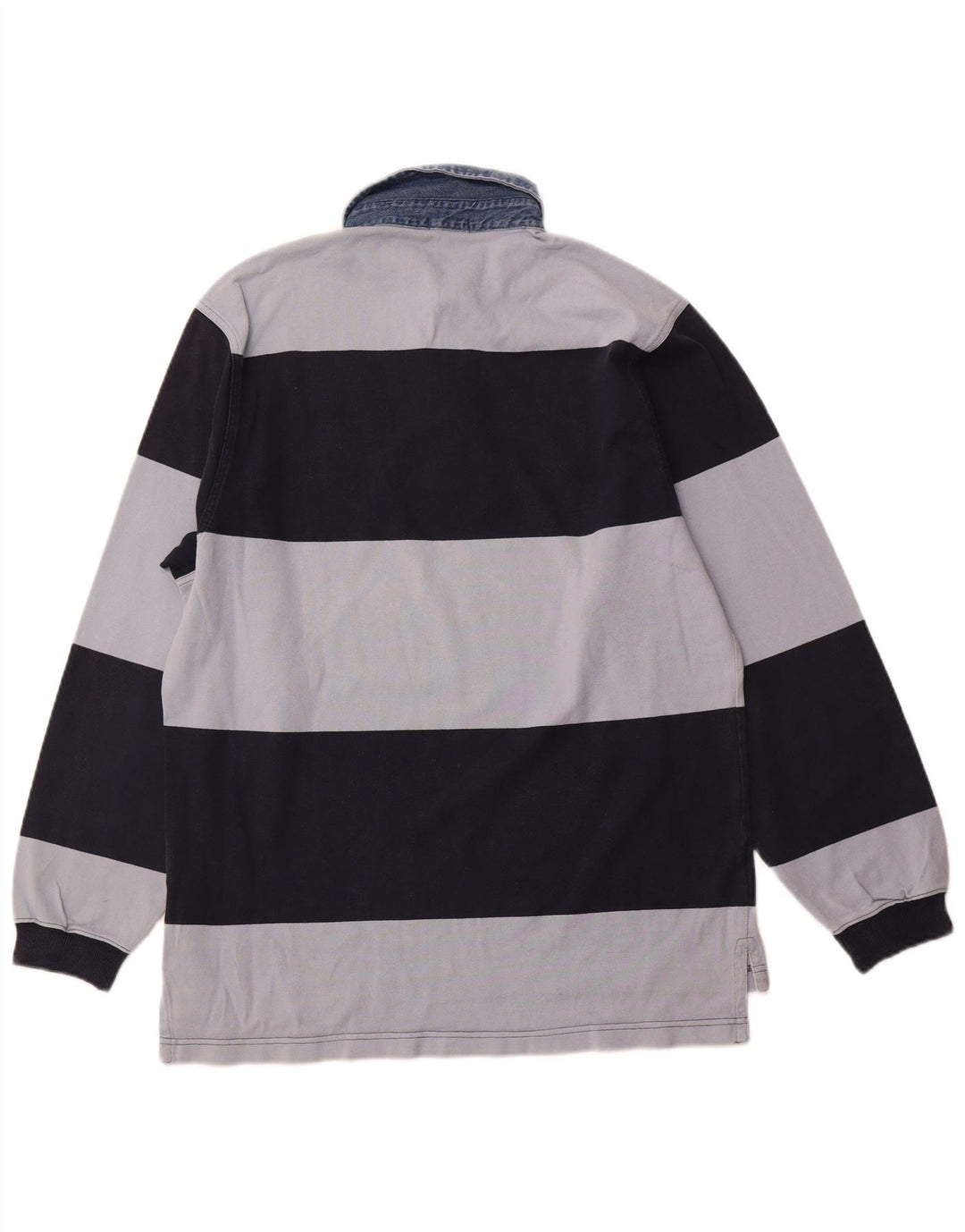 GANT Mens Long Sleeve Rugby Polo Shirt Medium Navy Blue Striped Cotton