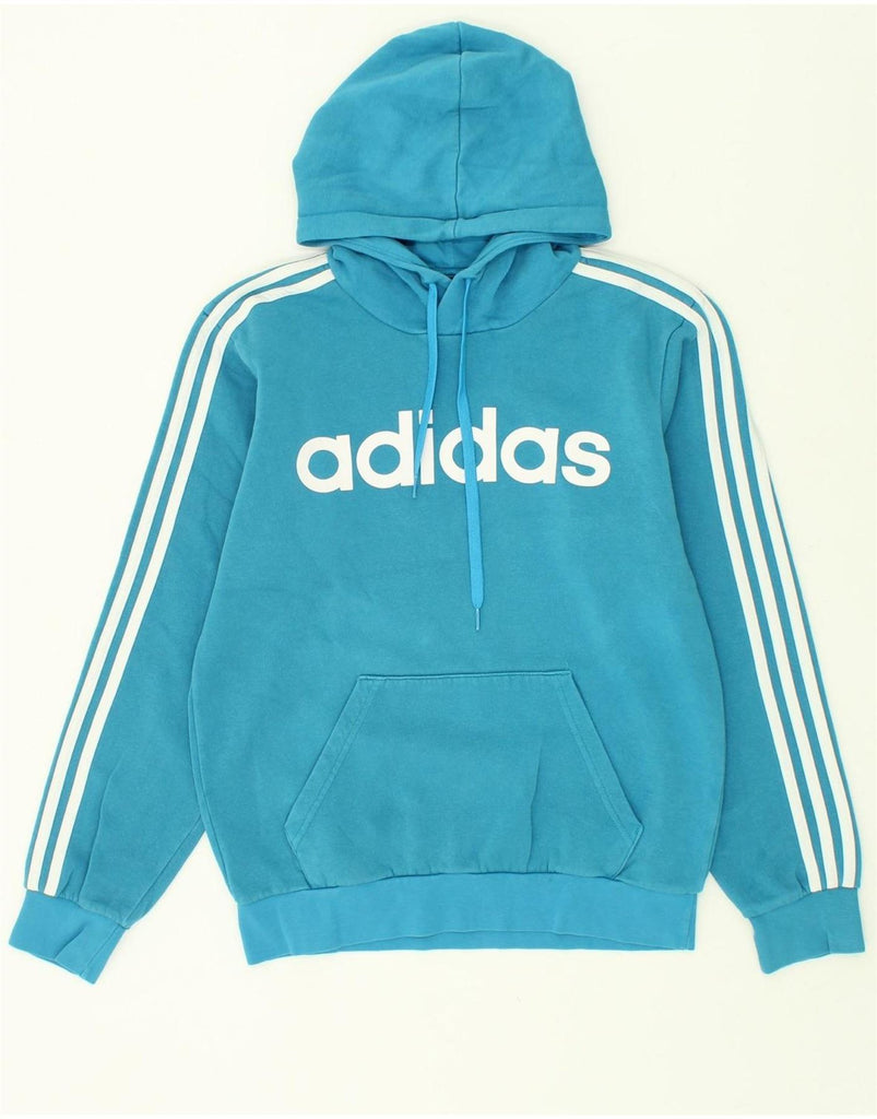 ADIDAS Womens Graphic Hoodie Jumper UK 10 Small Blue Cotton Vintage Adidas and Second-Hand Adidas from Messina Hembry 