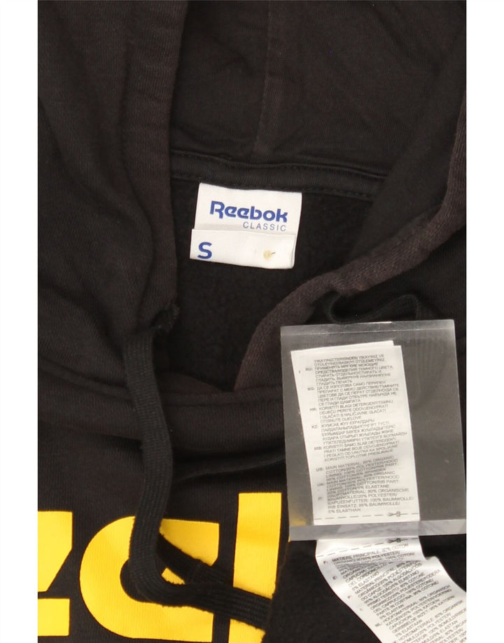 REEBOK Mens Classic Graphic Hoodie Jumper Small Black Colourblock Cotton