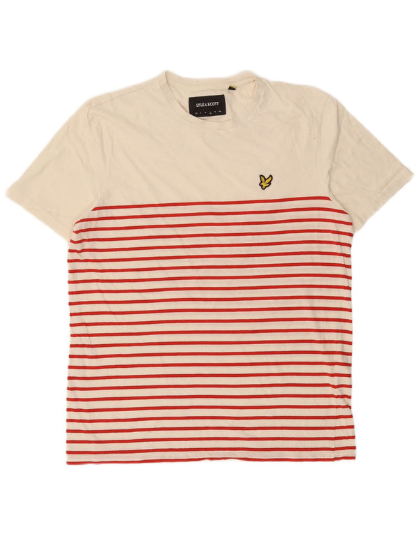 Lyle & Scott Mens T-Shirt Top Large White Striped Cotton