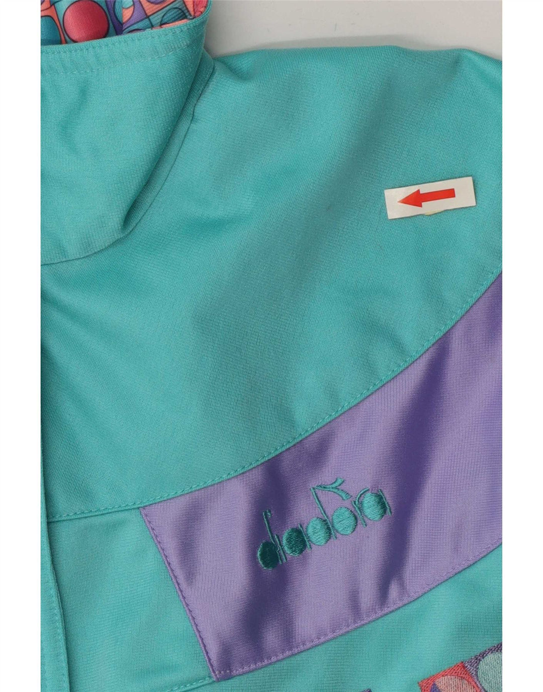 Diadora Womens Tracksuit Top Jacket IT 46 Large Turquoise Colourblock