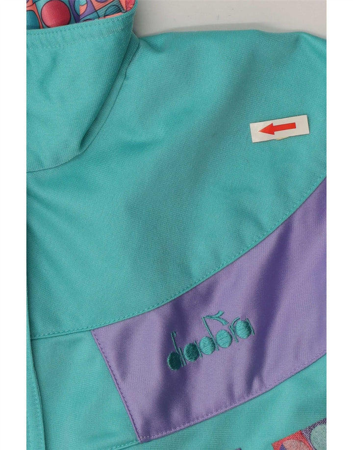 Diadora Womens Tracksuit Top Jacket IT 46 Large Turquoise Colourblock
