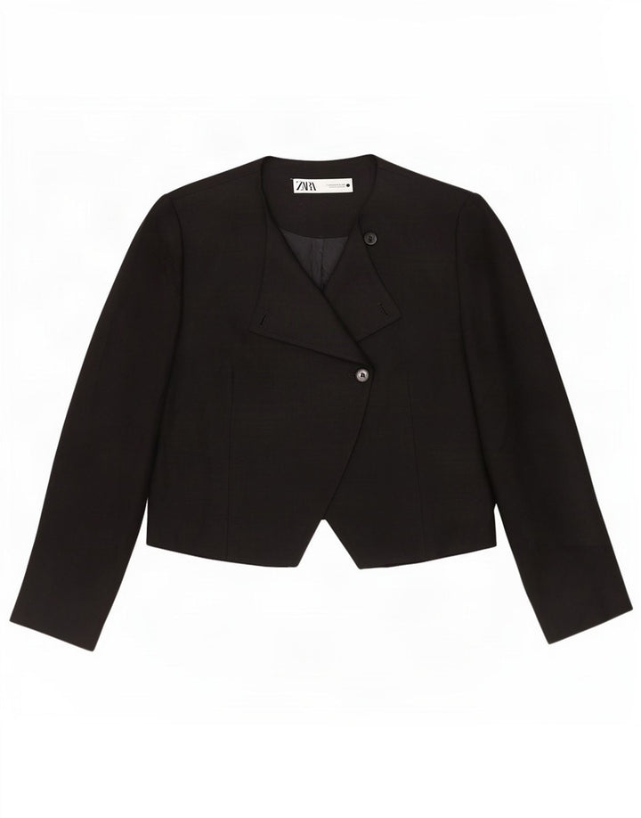 Zara Womens 1 Button Blazer Jacket UK 18 XL Black Viscose
