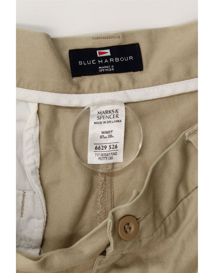 MARKS & SPENCER Mens Blue Harbour Cargo Shorts W38 XL Beige Cotton