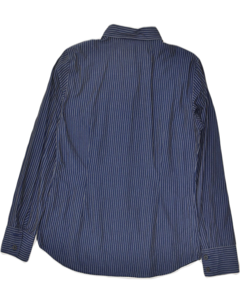 STEFANEL Womens Shirt UK 14 Large Navy Blue Pinstripe Cotton | Vintage Stefanel | Thrift | Second-Hand Stefanel | Used Clothing | Messina Hembry 