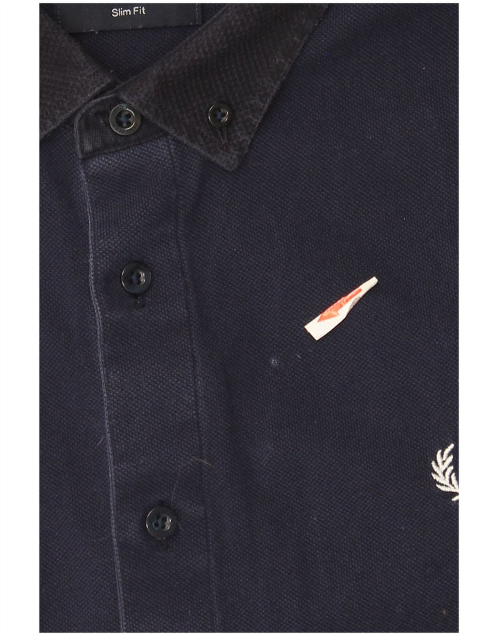 Fred Perry Mens Slim Fit Shirt Medium Navy Blue Cotton