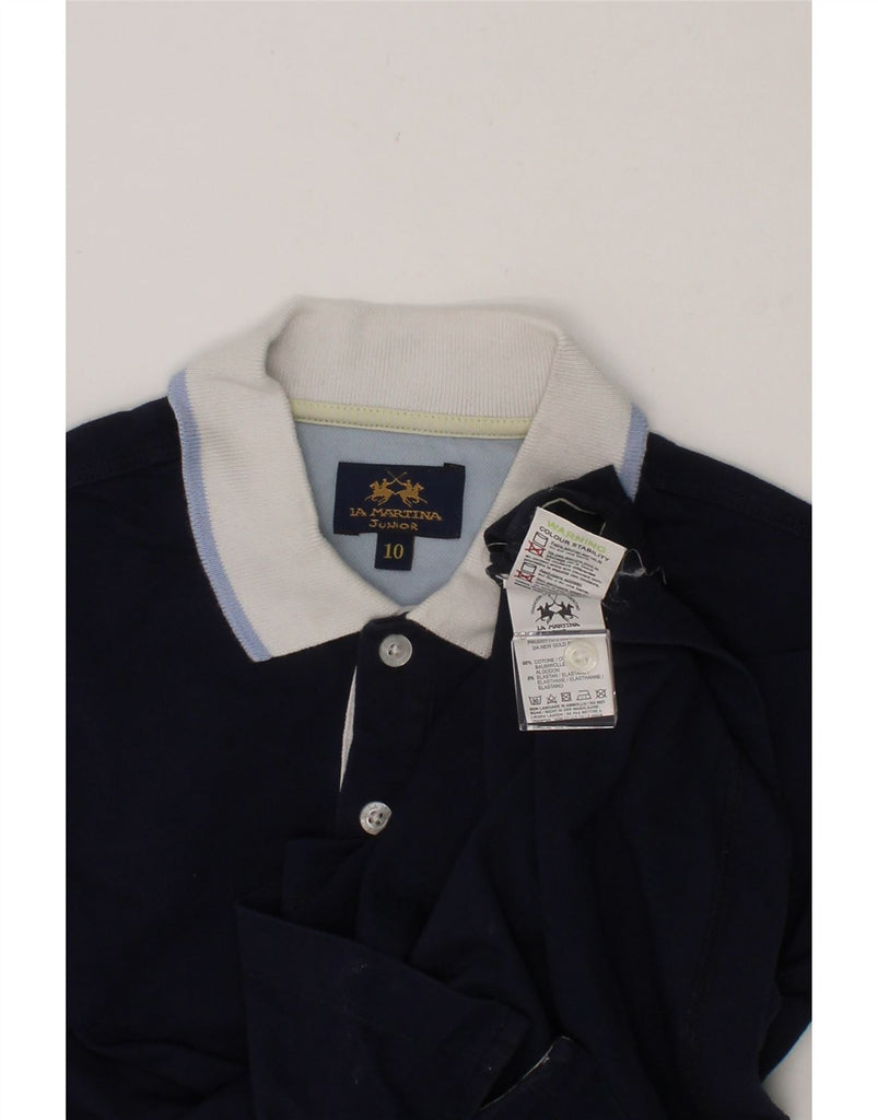 LA MARTINA Boys Graphic Rugby Polo Shirt 9-10 Years Navy Blue Cotton Vintage La Martina and Second-Hand La Martina from Messina Hembry 
